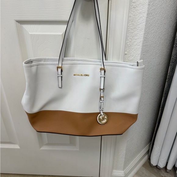 Michael Kors Handbags - Michael Kors White and Tan Women's Tote Bag